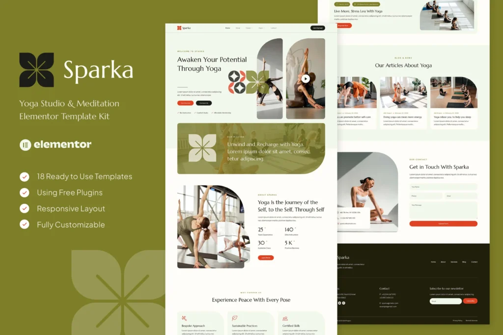 Sparka Yoga Studio & Meditation Elementor Template Kit