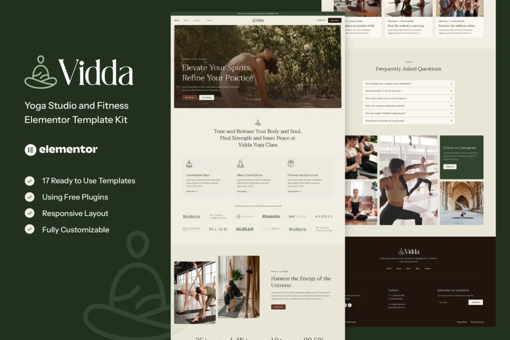 Vidda Yoga Studio & Fitness Elementor Template Kit