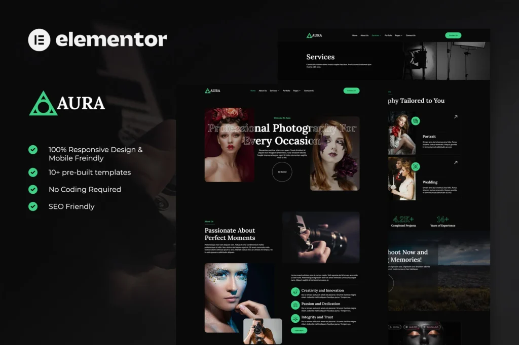Aura Photography & Portfolio Elementor Template Kit