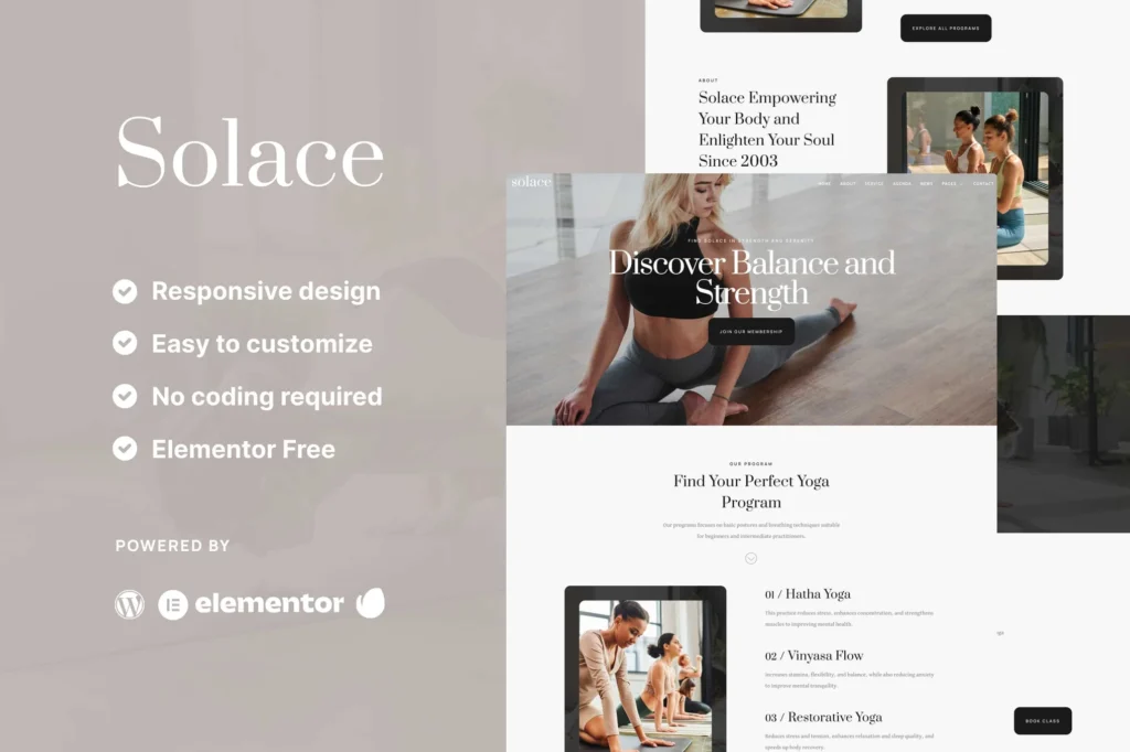 Solace Yoga Teacher & Studio Elementor Template Kit