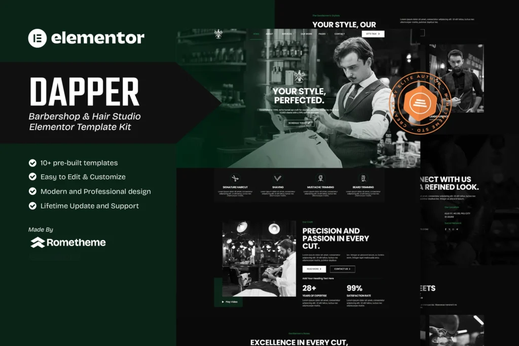 Dapper Barbershop & Hair Studio Elementor Template Kit