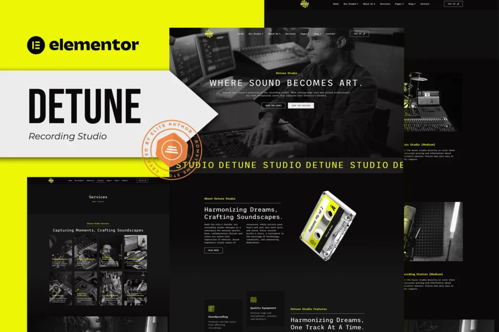 Detune Recording Studio Elementor Pro Template Kit