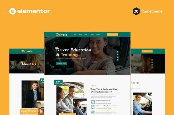 Drivale Driving School Elementor Pro Full Site Template Kit