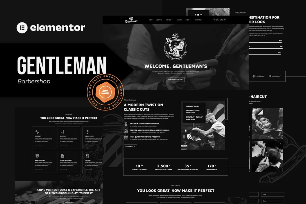 Gentleman Barbershop & Hair Studio Elementor Template Kit