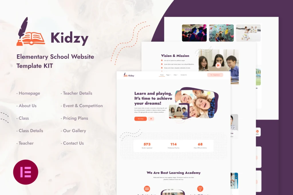 Kidzy Elementary School Elementor Template Kit