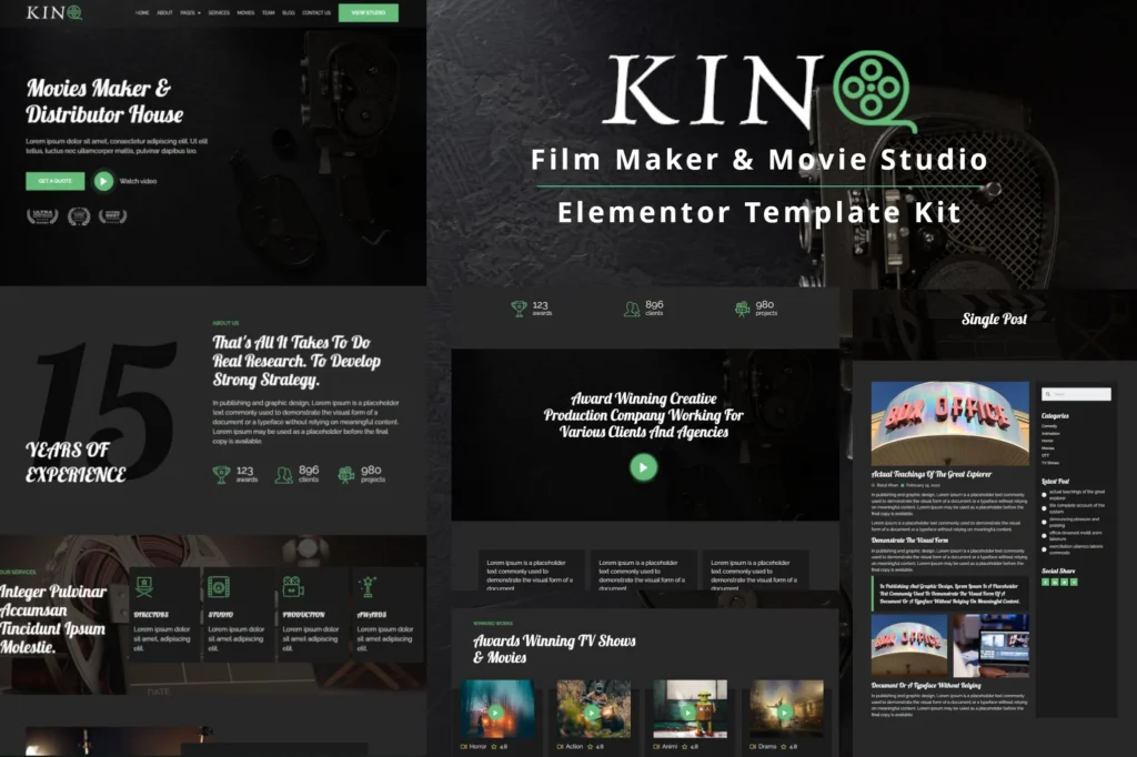 Kino Film Maker & Movie Studio Elementor Template Kit