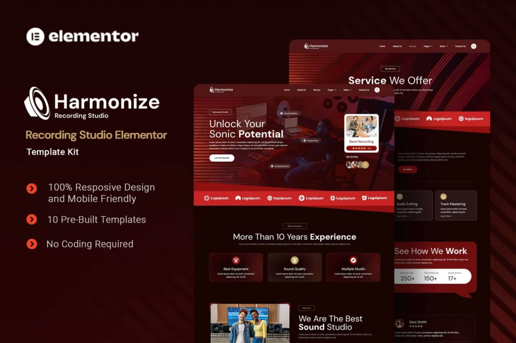 Harmonize Recording Studio Elementor Template Kit