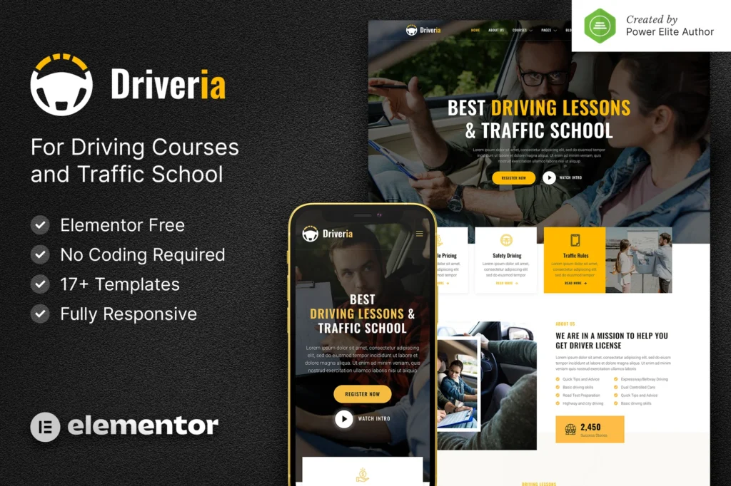 Driveria Driving Course & Traffic School Elementor Template Kit