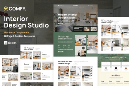 Comfy Interior Design Studio & Architecture WordPress Elementor Template Kit