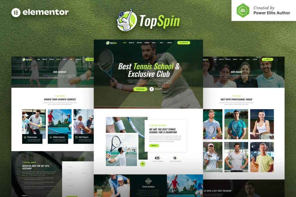 TopSpin Tennis School & Sports Club Elementor Template Kit