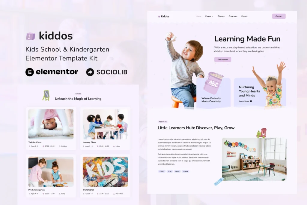 Kiddos School & Kindergarten Elementor Template Kit