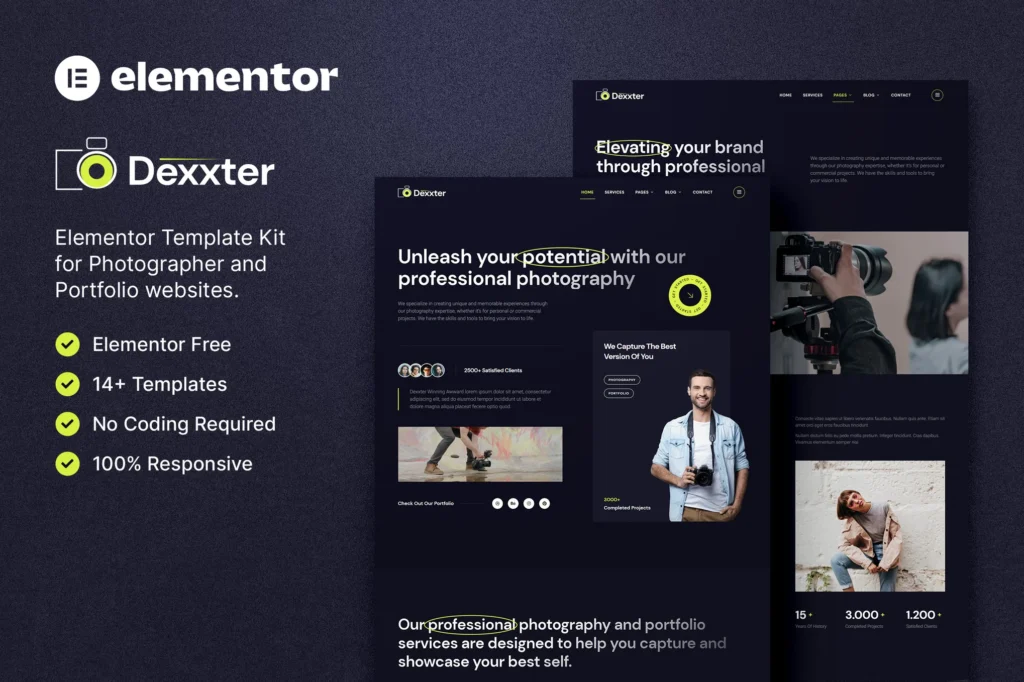 Dexxter Photography & Portfolio Elementor Template Kit