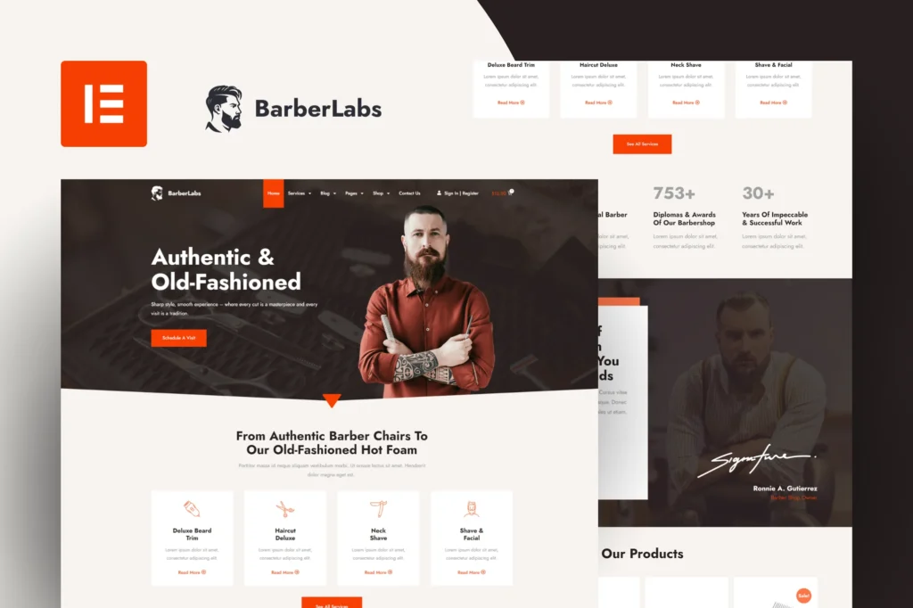 BarberLabs Barber Shop Elementor Pro Template Kit