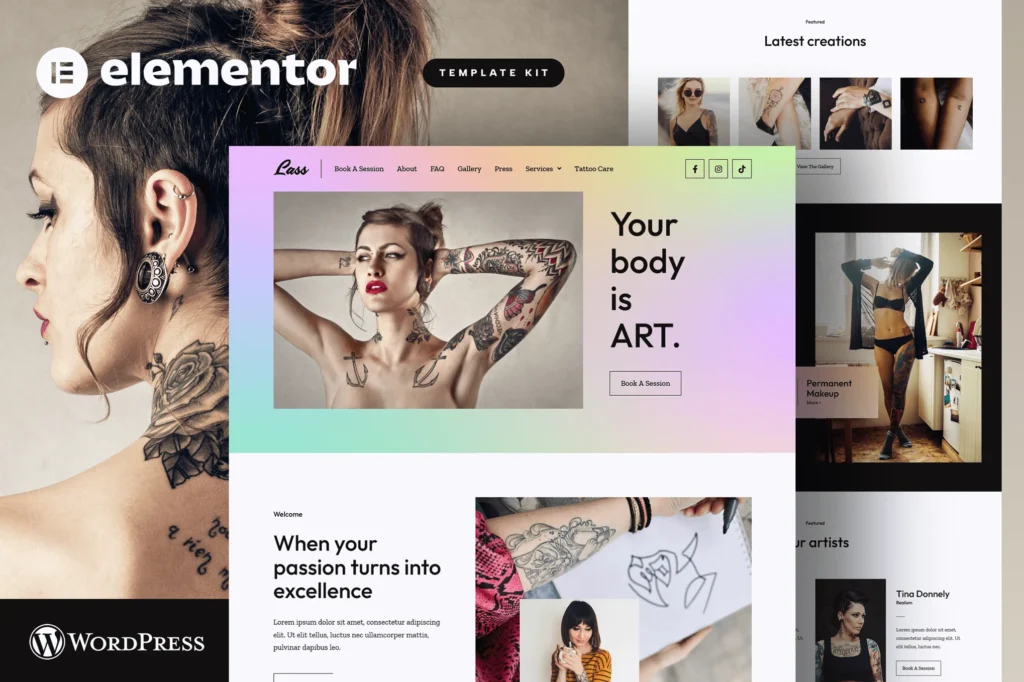 Lass Tattoo Artist & Piercing Studio Elementor Template Kit