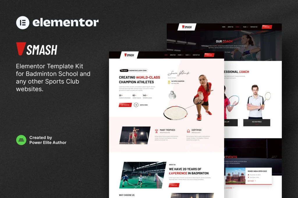 Smash Badminton School & Sports Club Elementor Template Kit