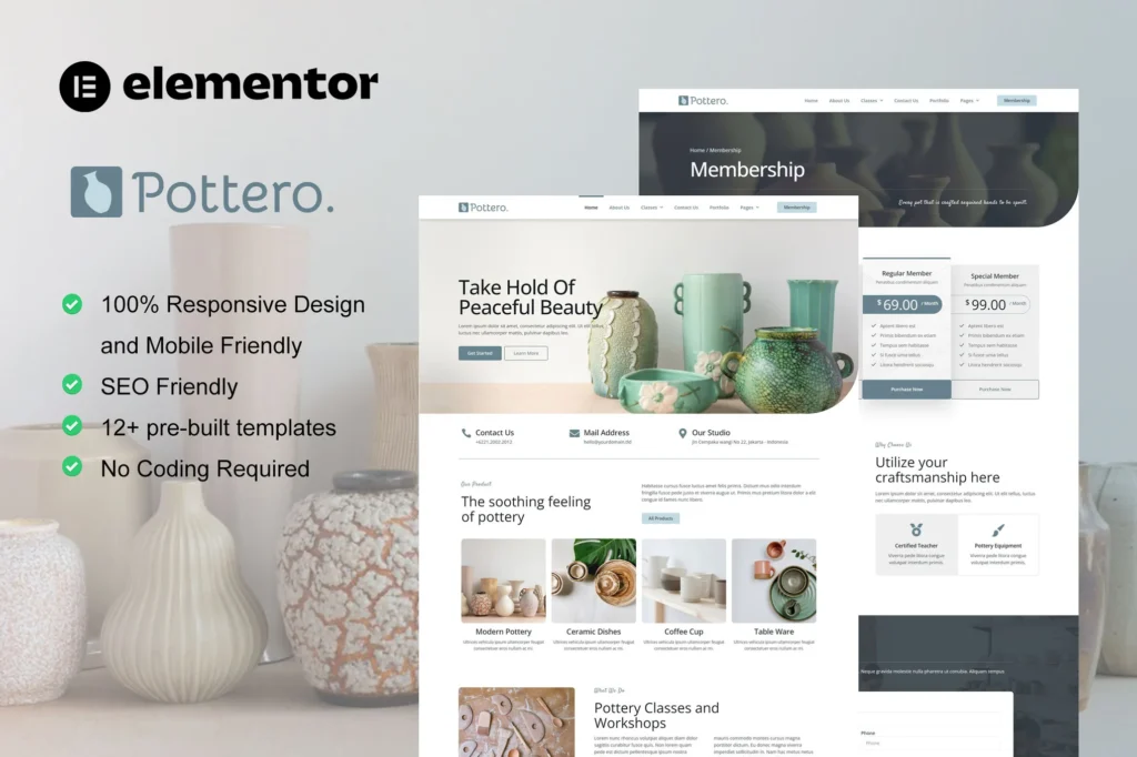 Pottero Pottery & Ceramics Studio Elementor Template Kit