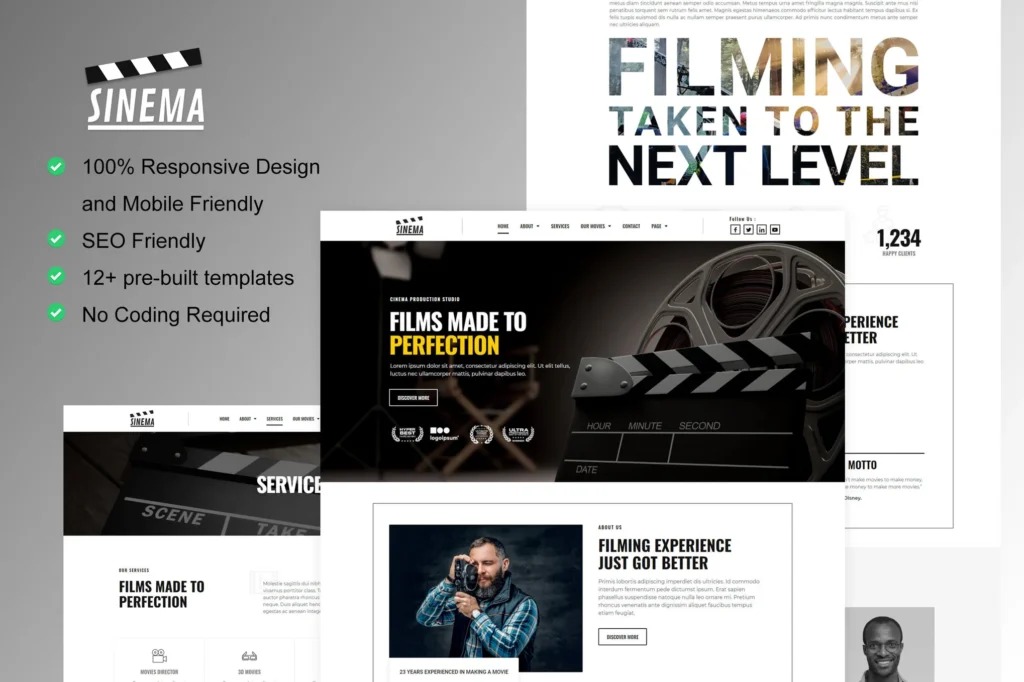 Sinema Film Maker & Movie Studio Elementor Template Kit