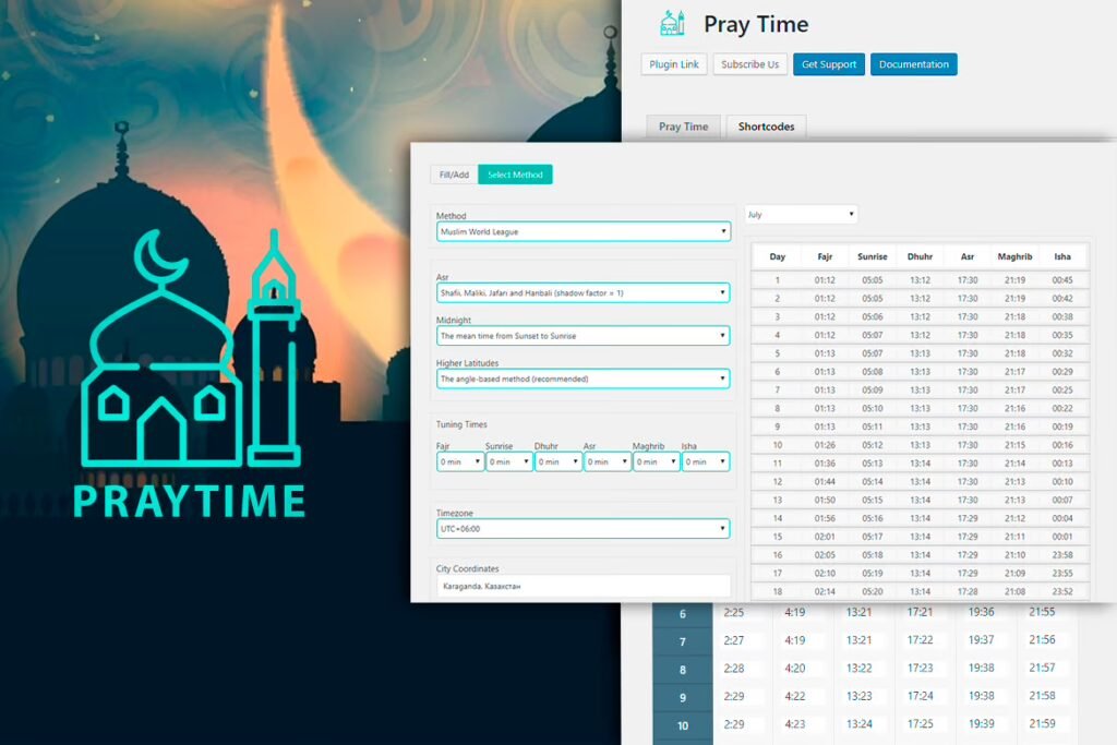 PrayTimes Islamic Prayer Time WordPress Plugin