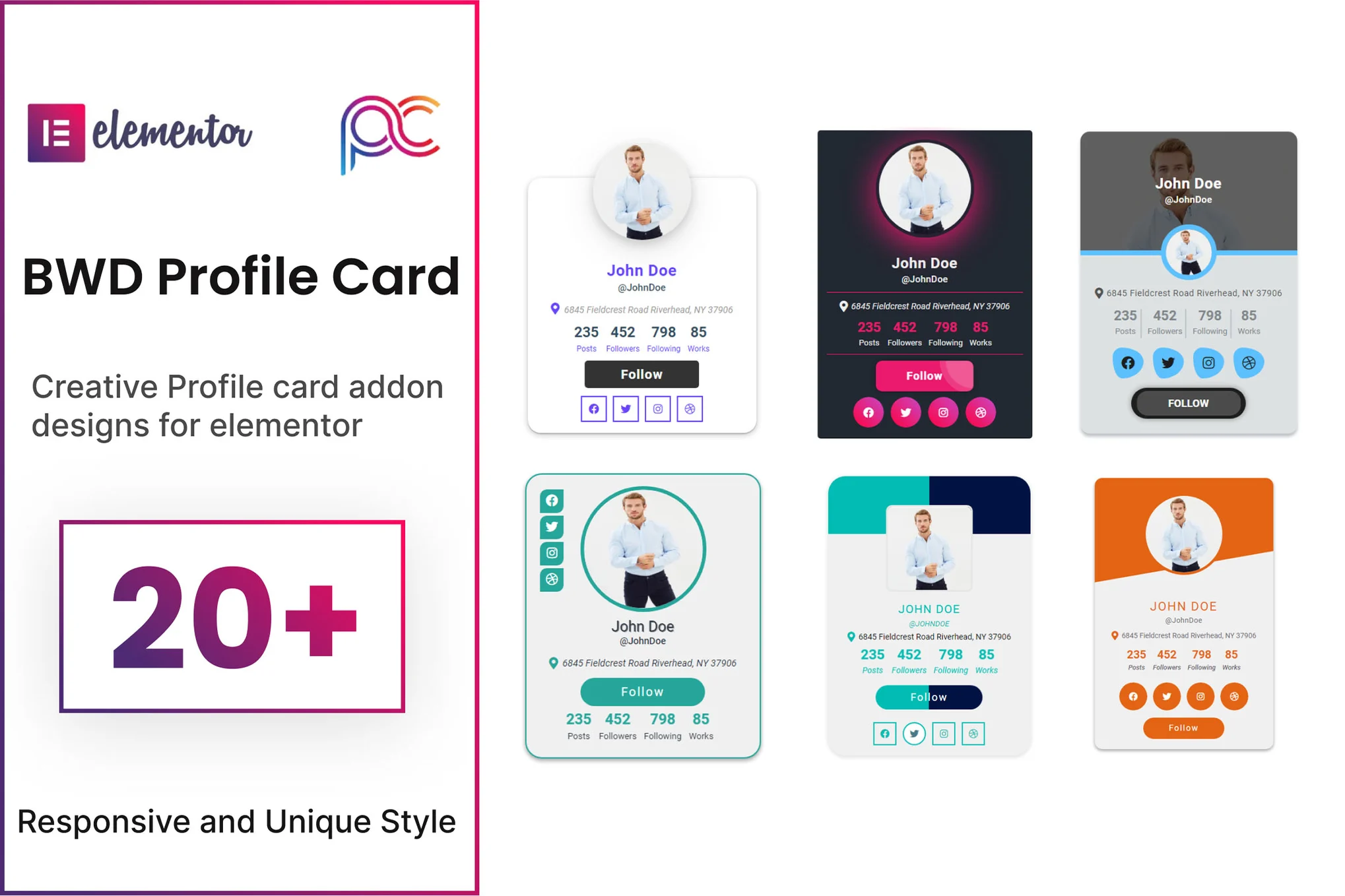 Profile Card addon for elementor
